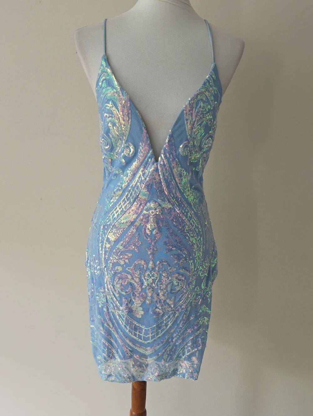 Windsor Sequined Light Blue Slip Dress with Iridescent Detailing